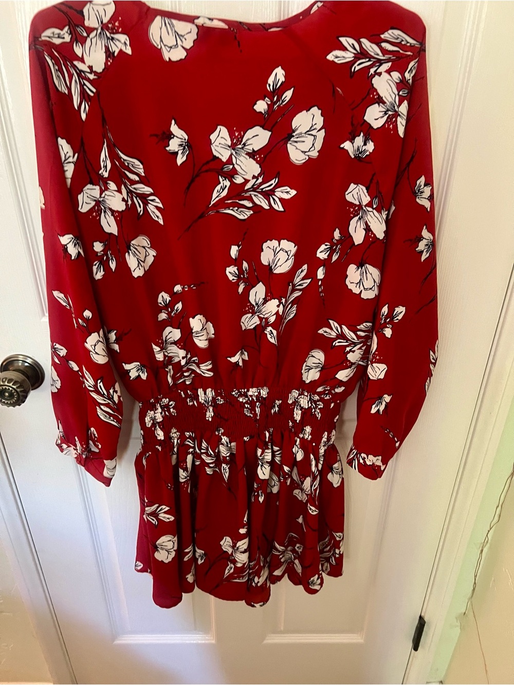 Red Floral Long Sleeve Tiered Dress, Size XL - Picture 3 of 7